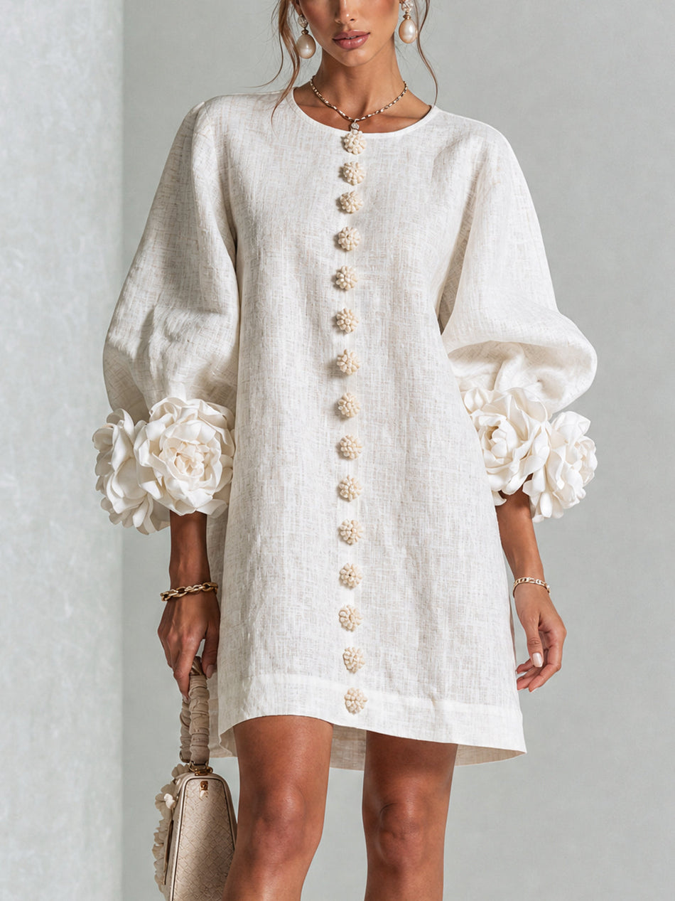Floral Button-down Mini Dress With Striking Floral Cuffs