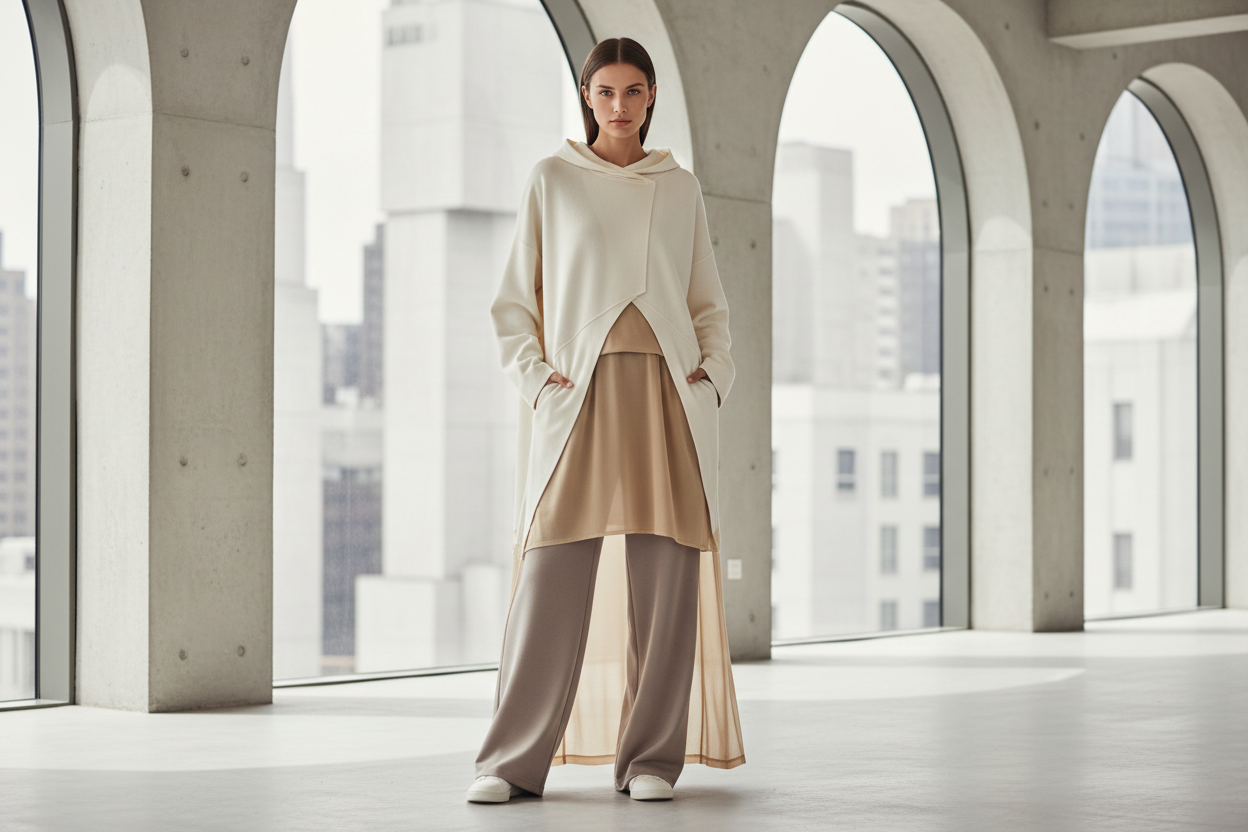 maak het meer high end in neutral kleuren, de vibe is skims x nike maar dan wel met een oversized touch met mooie fashionable silloutten